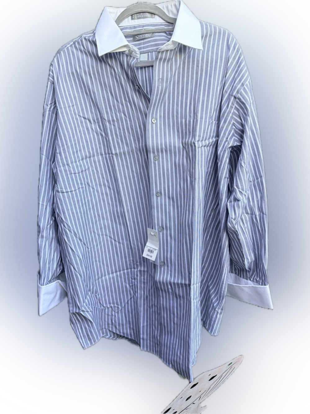 Stafford Blue and White Vertical Stripe Dress Shirt